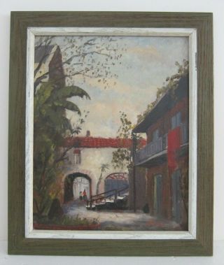 Nestor Fruge Signed Vtg Oil Painting French Quarter Courtyard Orleans 20x24