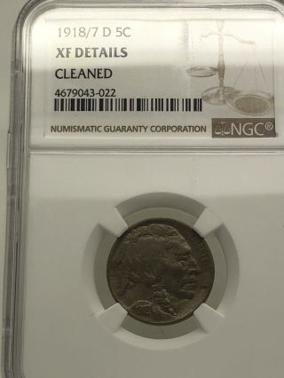 1918/7 D Buffalo Nickel Xf Ngc Graded Coin Rare Overdate Variety Denver