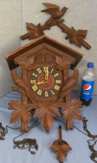 Vintage/antique German Black Forest Cuckoo Clock,  Carved Birds,  For Repairs