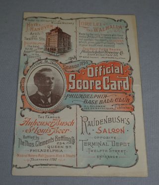 Rare Orig.  1895 Philadelphia Phillies Baseball Program Score Card Vs.  Pittsburgh
