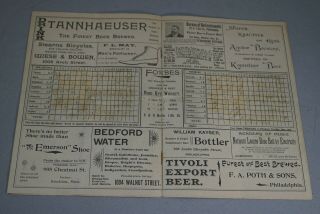 RARE ORIG.  1895 PHILADELPHIA PHILLIES BASEBALL PROGRAM SCORE CARD VS.  PITTSBURGH 4