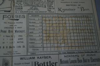 RARE ORIG.  1895 PHILADELPHIA PHILLIES BASEBALL PROGRAM SCORE CARD VS.  PITTSBURGH 6