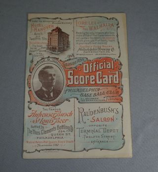 RARE ORIG.  1895 PHILADELPHIA PHILLIES BASEBALL PROGRAM SCORE CARD VS.  PITTSBURGH 9