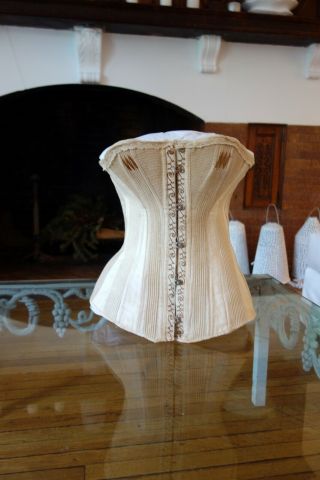 Circa 1890 - 1900,  Antique Victorian Ladies Corset With Embroidery