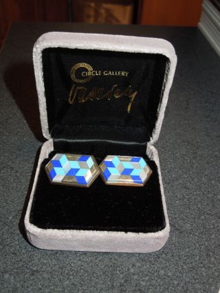 Rare Vasarely Limited Edition Vega Bleu Lapis Lazuli Sterling Silver Cufflinks