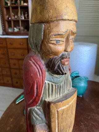 Vintage Hand Carved Painted Wood Medieval Knight /soldier Folk Art Statue 17 "