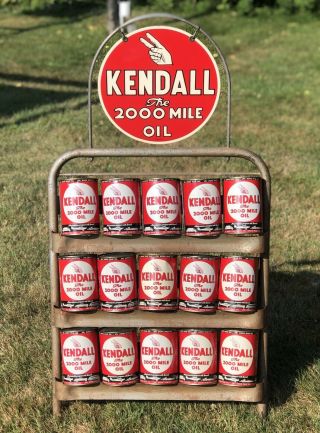 Rare Vintage 50s Kendall The 2000 Mile Oil Gas Station Can Rack Display Sign