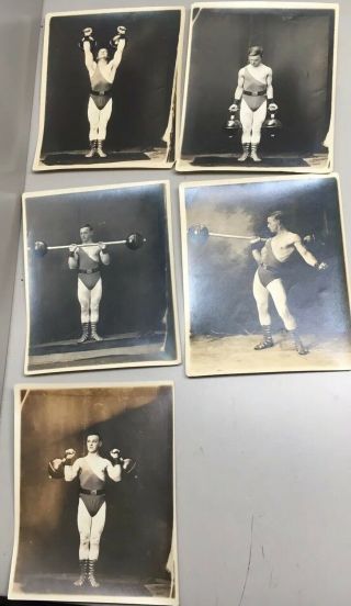 (5) Antique Vintage Photos Strongman Weightlifting Bodybuilder Exercise