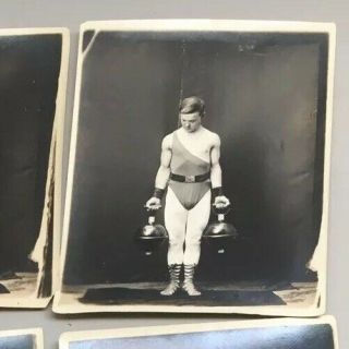 (5) Antique Vintage Photos Strongman Weightlifting Bodybuilder Exercise 5