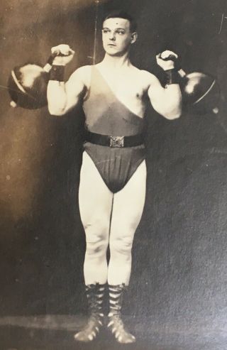 (5) Antique Vintage Photos Strongman Weightlifting Bodybuilder Exercise 8