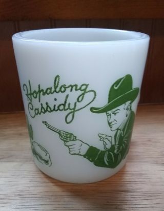 Hopalong Cassidy Milk Glass Mug Western Cowboy Green Graphics 1950 