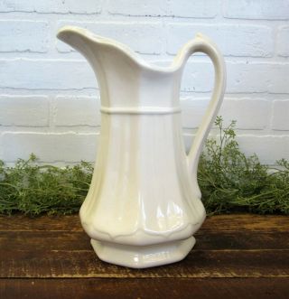 Vintage Large 11 " Water Wash Basin Pitcher Only Creamy White Farmhouse