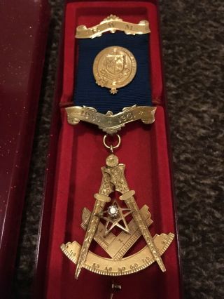 14k Gold And Diamond Past Master Masonic Medal,  1850 