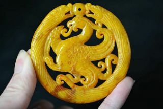 Exquisite Chinese Old Jade Carved Dragon/phoenix Lucky Statue/pendant