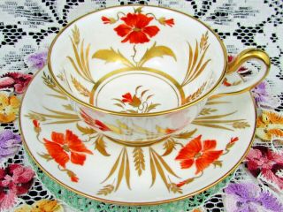 Royal Chelsea Hand Painted Red & Gold Gilt Foliage Tea Cup And Saucer