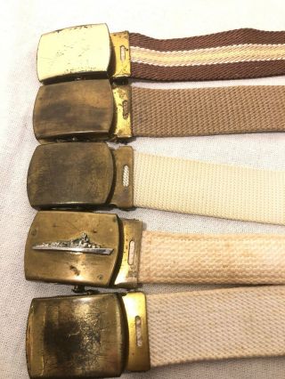 5 Vtg 40s Ww2 Us Navy Belts Military Solid Brass Buckles Made In Usa