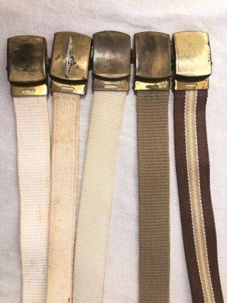 5 Vtg 40s WW2 US Navy Belts Military Solid Brass Buckles Made In Usa 2