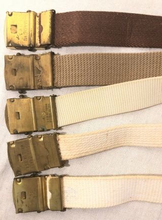 5 Vtg 40s WW2 US Navy Belts Military Solid Brass Buckles Made In Usa 3