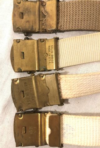 5 Vtg 40s WW2 US Navy Belts Military Solid Brass Buckles Made In Usa 4