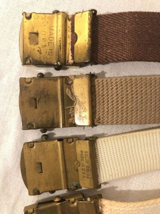 5 Vtg 40s WW2 US Navy Belts Military Solid Brass Buckles Made In Usa 5