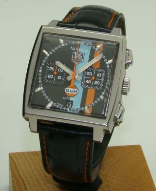 Tag Heuer Limited Edition " Gulf " Stainless Steel Monaco Chronograph Watch Cw211a