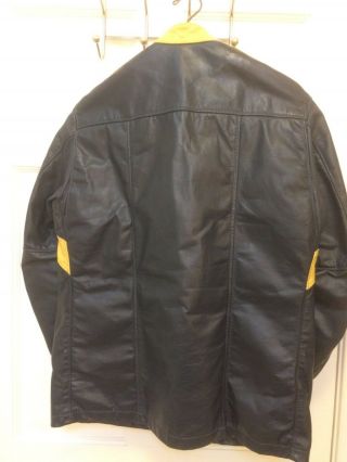 Vintage Bates Leather Jacket,  Size 42,  USA Made,  Navy Blue/Yellow BMW Colors 2