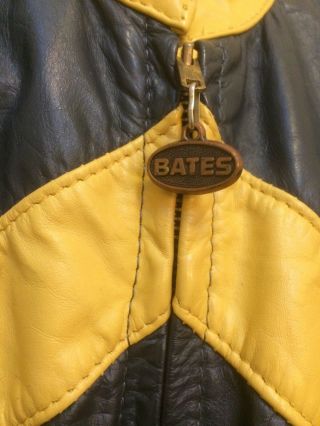 Vintage Bates Leather Jacket,  Size 42,  USA Made,  Navy Blue/Yellow BMW Colors 3