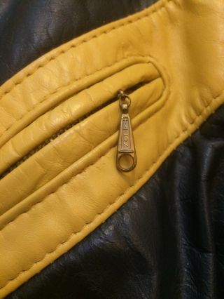 Vintage Bates Leather Jacket,  Size 42,  USA Made,  Navy Blue/Yellow BMW Colors 4