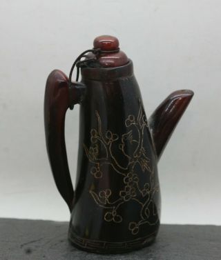 Antique Chinese Hand Crafted Teapot Shape Water Dropper Made Of Buffalo Horn 5