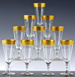 V.  Fine Set 10 Depression Era Elegant Gold Rim Small Wine Sherry Glasses 5 - 3/4 "