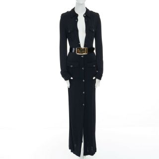 runway GUCCI TOM FORD Vintage AW96 gold belt black button safari dress IT42 S 4