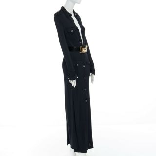 runway GUCCI TOM FORD Vintage AW96 gold belt black button safari dress IT42 S 5