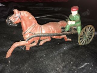 Cast Iron Sulky Harness Race Horse & Driver Mid Century Very Rare