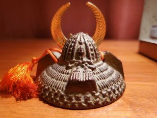 Japanese Samurai cast iron mini Helmet.  I ' m not sure where it ' s made or how old. 2