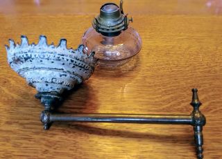 Vintage Brass & Cast Iron Oil / Kerosene Lamp Holder And Lamp Queen Ann 2