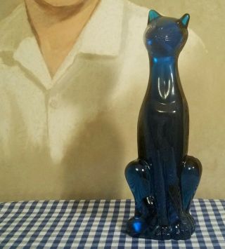 8.  5 " Viking Glass Mcm Blue Kitty Cat Figurine Vtg Paperweight Table Art Statue