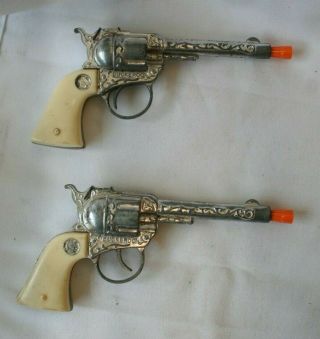 Pair Vintage Diecast Metal Toy Cap Gun Buckeroo 1950 