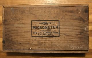 Vintage “starrett Co.  ” Micrometer Dovetailed Empty Machinist Tool Wood Box W/lid