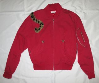 Vintage 1980s men ' s Kansai Yamamoto fake fur applique snow leopard bomber jacket 2