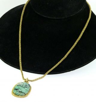 Sinigaglia Benito Vintage Heavy 18k Gold Italy Jade Floral Pendant Necklace