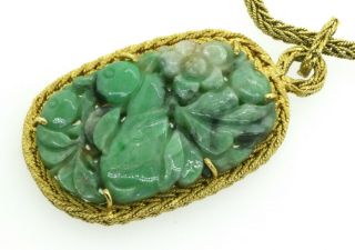 Sinigaglia Benito vintage heavy 18K gold Italy jade floral pendant necklace 2