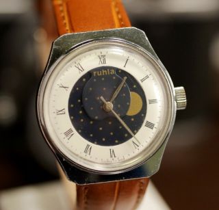 Vintage Ruhla Moon Phase Mechanical Wristwatch,  Ddr,  Retro Watch,  Germany Watch