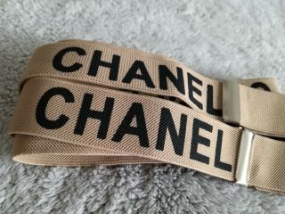 Chanel Vintage Logo Suspenders Taupe Rare