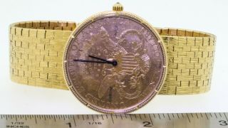 Corum vintage 18K gold 1878 Double Eagle Liberty coin quartz men ' s watch 9