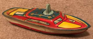 Vintage T.  Cohn Tin Litho Metal Wind Up Toy Speed Boat - Made In Usa