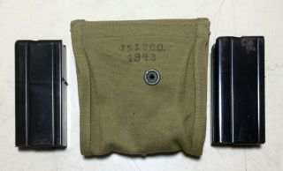 WW2 USGI 1943 M1 Carbine pouch with 2 USGI magazines. 2