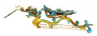Kingfisher Feather Silver Gilt Spoon Dragon Phoenix 19th Century Chinese