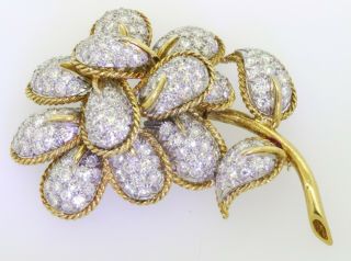 Vintage Heavy 18k Gold/platinum 11.  0ctw Vs1/f Diamond Cluster Flower Brooch