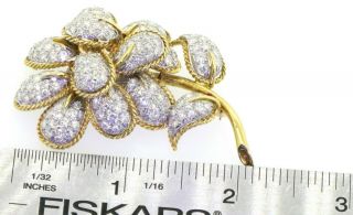 Vintage heavy 18K gold/Platinum 11.  0CTW VS1/F diamond cluster flower brooch 2