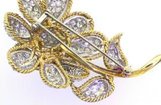 Vintage heavy 18K gold/Platinum 11.  0CTW VS1/F diamond cluster flower brooch 3